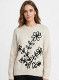 * Maglione Grigio Fiori Ricamati con Perle