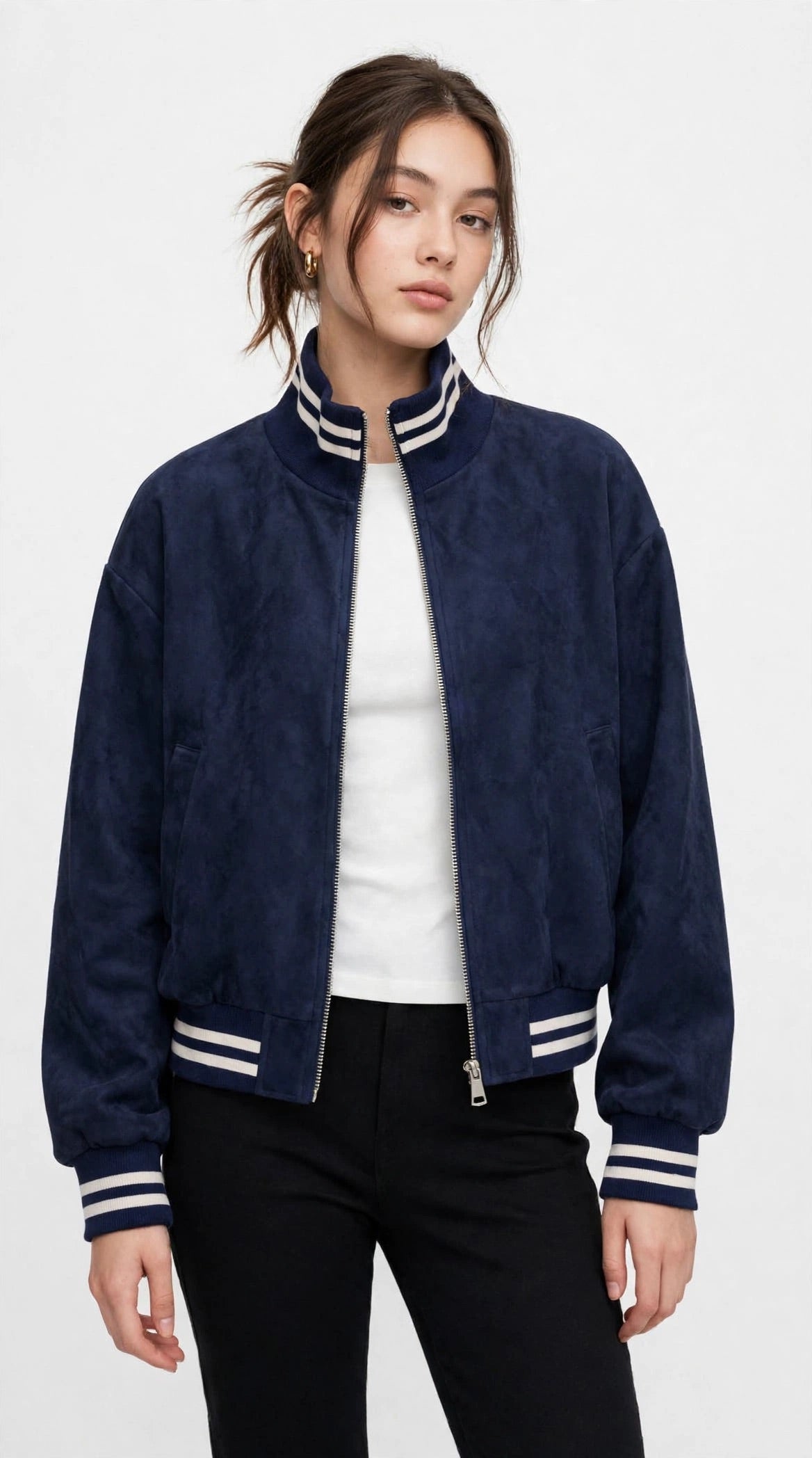 Bomber effetto camoscio blu
