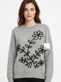 * Maglione Grigio Fiori Ricamati con Perle
